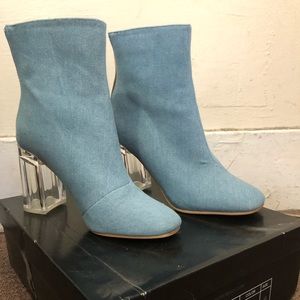 Denim booties
